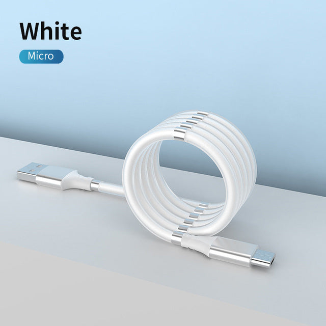 Portable & Tangle-Free Fast Charging Cable Cord with Magnetic Organizer for Android and iPhone