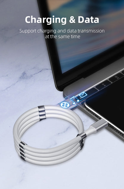 Portable & Tangle-Free Fast Charging Cable Cord with Magnetic Organizer for Android and iPhone