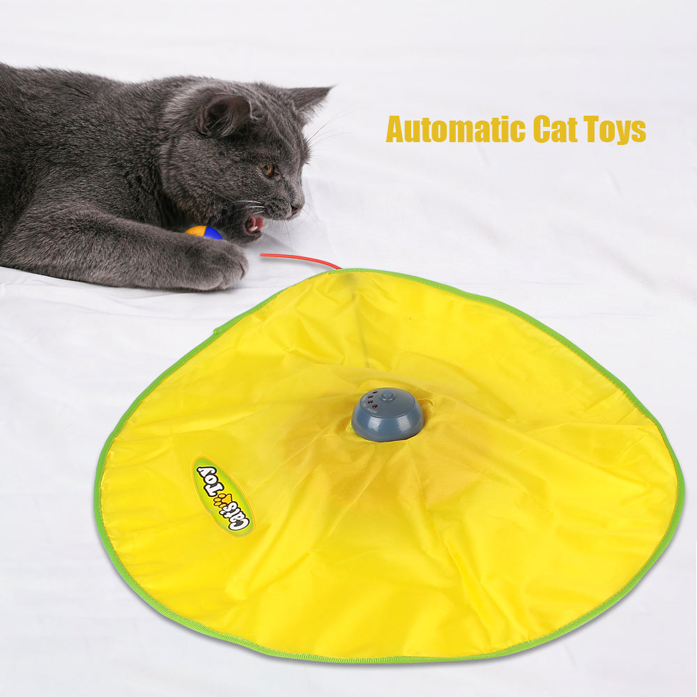 Automatic Motion-Activated Interactive Cat Toy with Moving Fabric and Feather