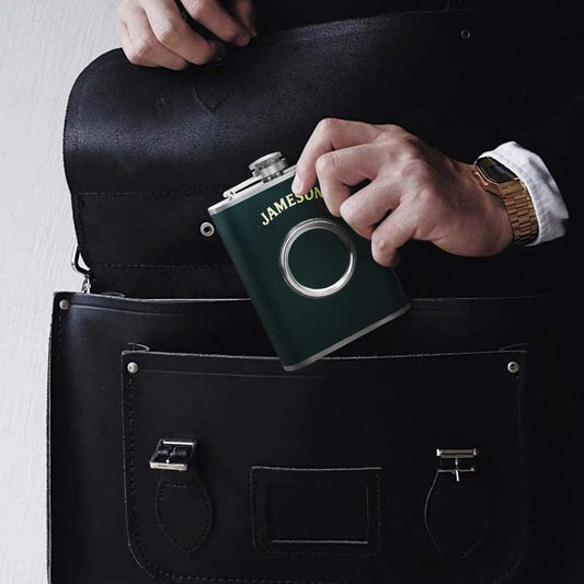 Stainless Steel Shot Flask 8 oz with 2 oz Collapsible Shot Glass Ideal Gift for Men (Green)