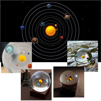 Solar System Crystal Ball with Wood Stand