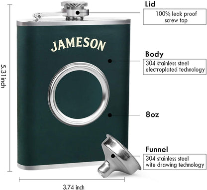 Stainless Steel Shot Flask 8 oz with 2 oz Collapsible Shot Glass Ideal Gift for Men (Green)