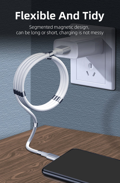 Portable & Tangle-Free Fast Charging Cable Cord with Magnetic Organizer for Android and iPhone