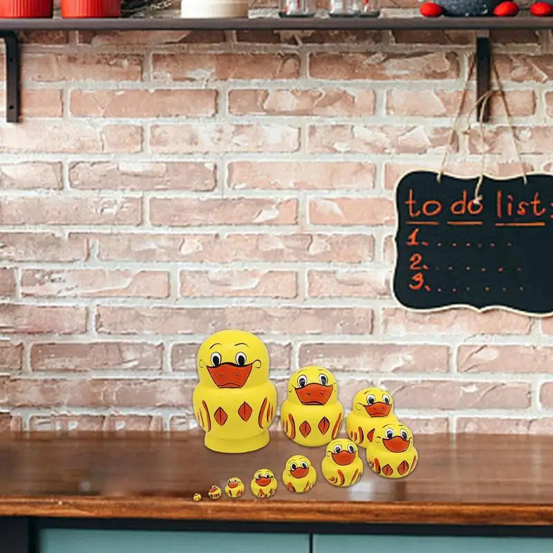 10pcs Stacking Dolls Handmade DIY Paint Yellow Duck