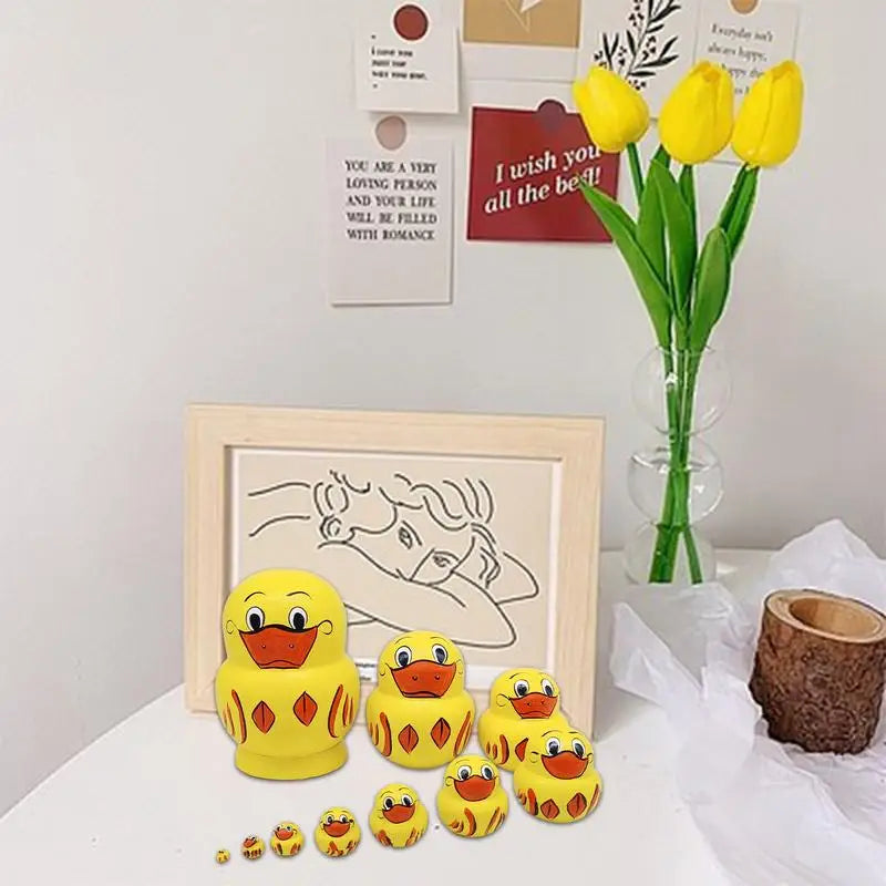 10pcs Stacking Dolls Handmade DIY Paint Yellow Duck