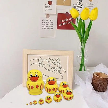 10pcs Stacking Dolls Handmade DIY Paint Yellow Duck