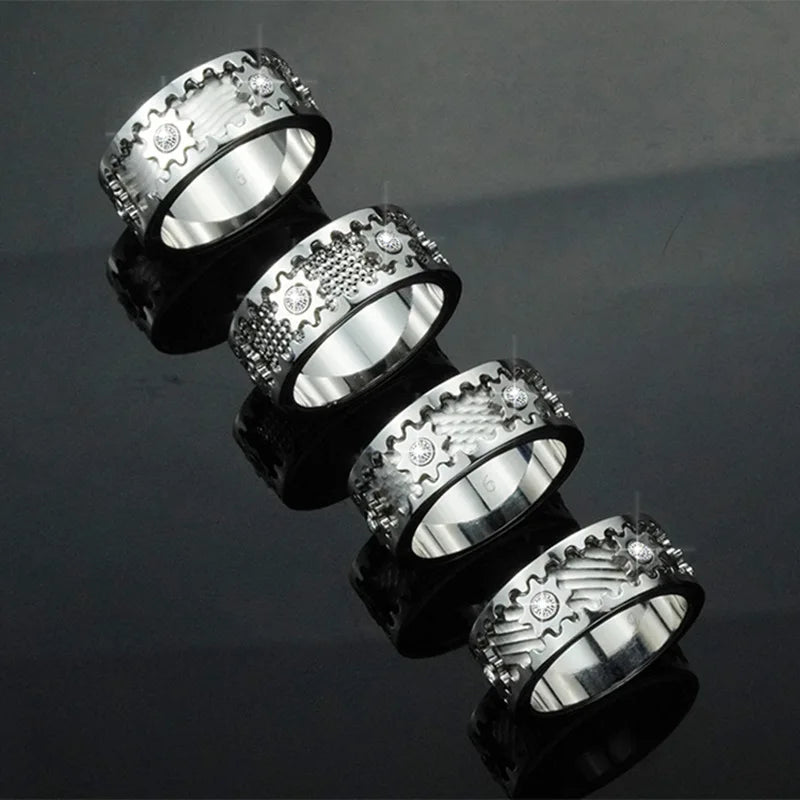 Stainless Steel Gear Rotating Ring for Women Men