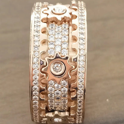 Punk Turn Gear Ring Luxury Rose Gold Silver