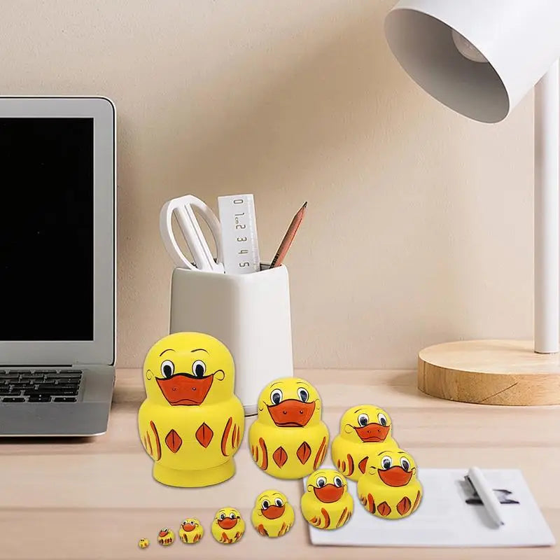 10pcs Stacking Dolls Handmade DIY Paint Yellow Duck