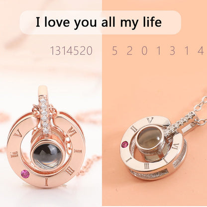 Rose Gold 100 Languages I Love You Projection Pendant Necklace