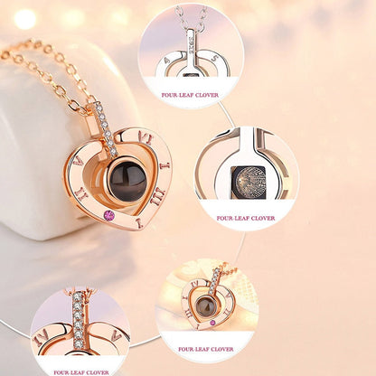 Rose Gold 100 Languages I Love You Projection Pendant Necklace