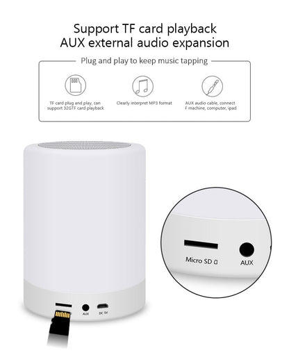 Bluetooth Speaker Alarm Clock LED RGB Dimmable Lamp Music Player