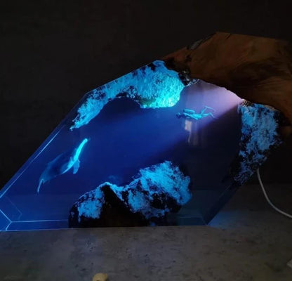 Diver and Humpback Whale Deep Sea Epoxy Resin Lamp